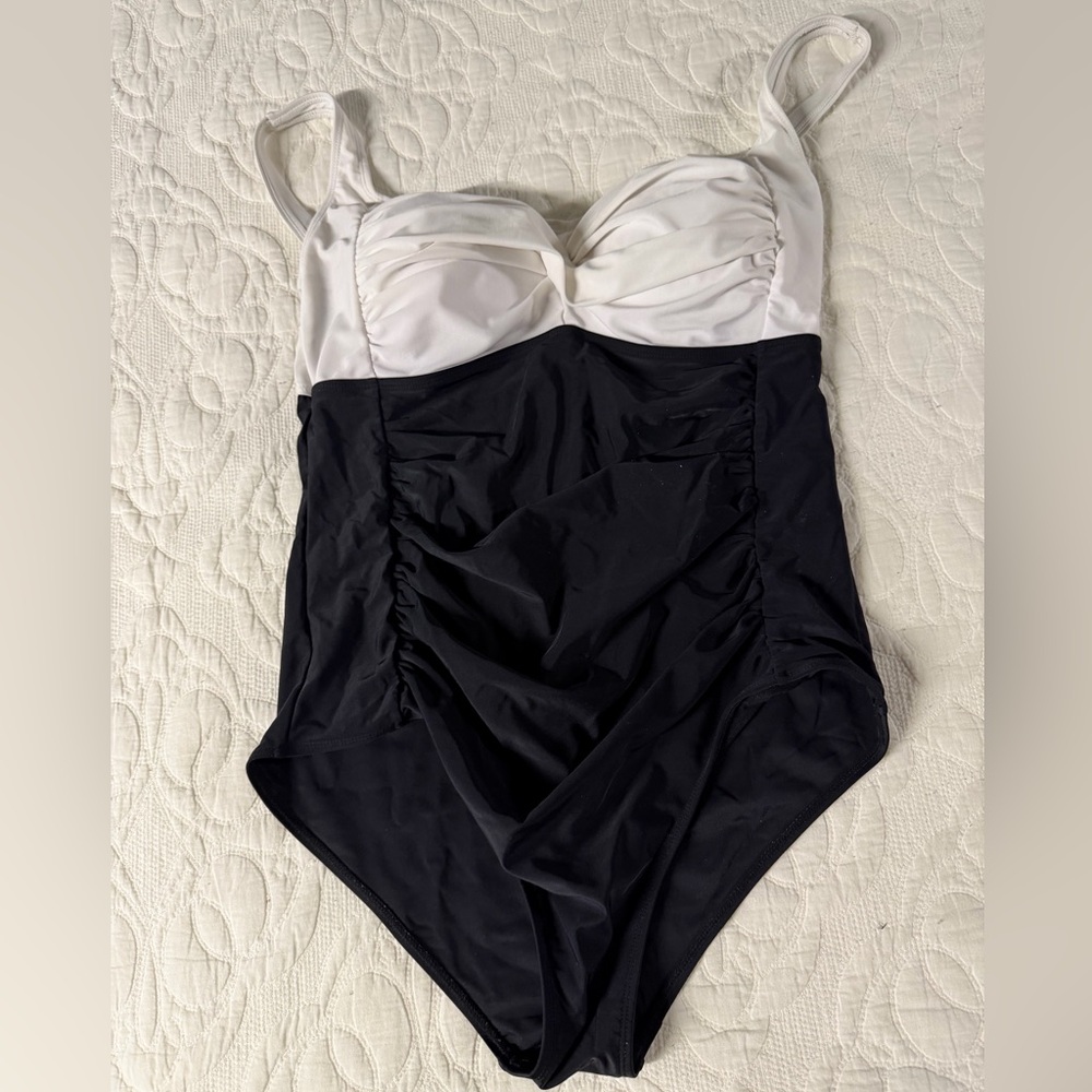 Classic Two-Tone Black and White One-Piece Swimsuit